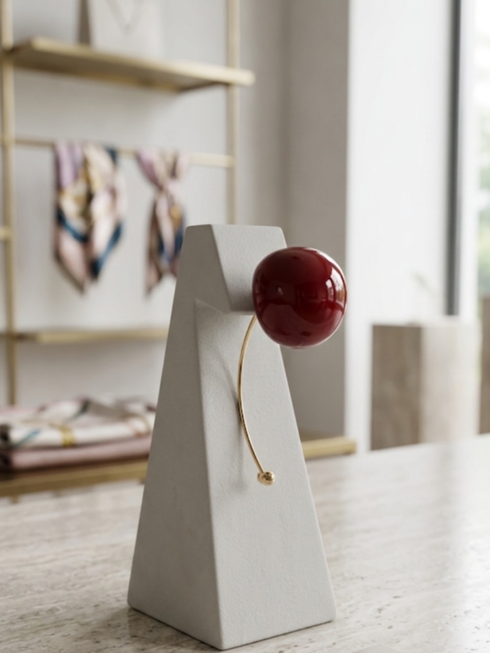 Berry red Cherry Earrings Glossy Front-Back Drops Gold-Tone Curved Stems